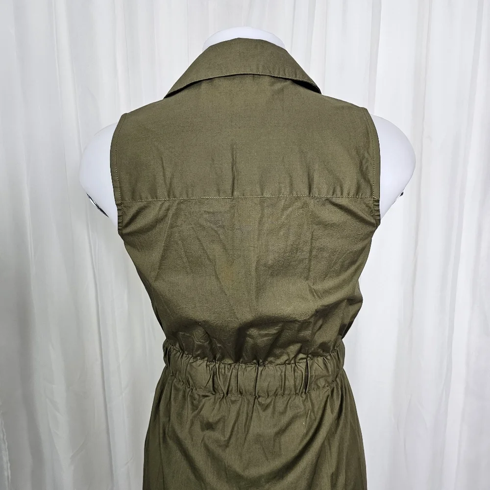 Marled Reunited Clothing Olive Green Belted Sleeveless Cargo Safari Dress XS - Picture 6 of 8